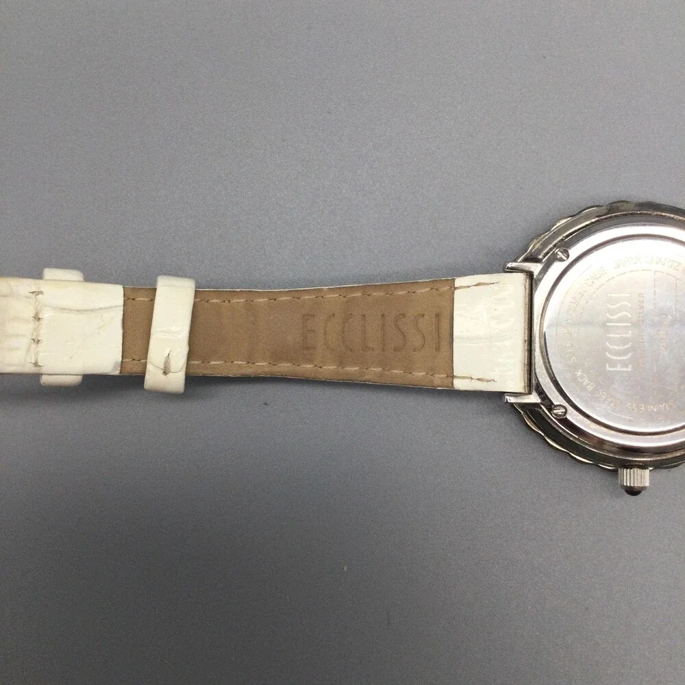 Ecclissi Womens Watch 37mm Sterling Silver MOP Dial Leather 23890 New Battery